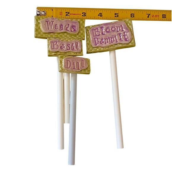 4 Pottery Garden Plant Marker Stakes SML Pottery Susan Levine Cottage Herbs - Picture 3 of 16